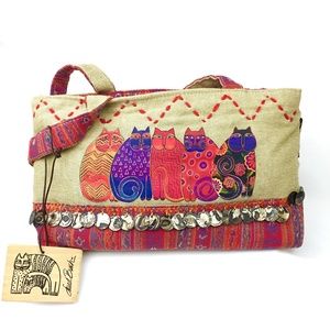 Laurel Burch Multicolor Cats Embellished Tote Bag